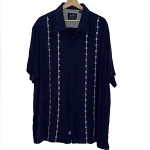 Nat Nast Blue 100% Silk Casual Button Down Sz. XL